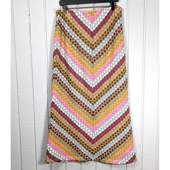 Sam TY Retro Boho Multi-Color Colorful Striped Knit Maxi Long Skirt Size Large - Picture 5 of 5